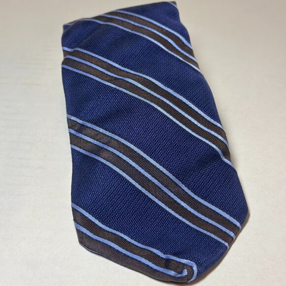 Brooks Brothers “346” Men’s Necktie – Blue & Brown Striped Pure Silk Made in USA - Picture 1 of 5